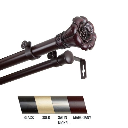 CENTRAL DESIGN Flora 1 in. Double Curtain Rod, 28-48 in. - Mahogany CE437033